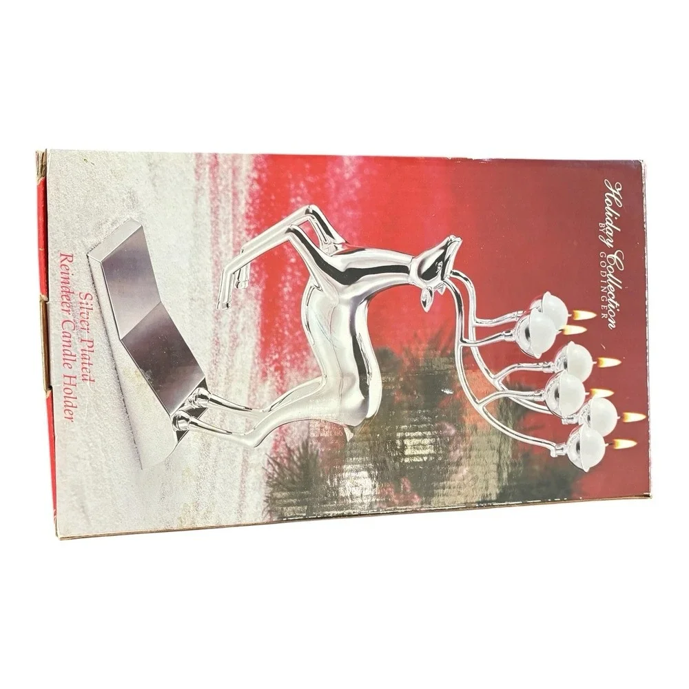 Godinger Silver Plated Reindeer Candle Holder 6 Light Holiday Collection w/ Box